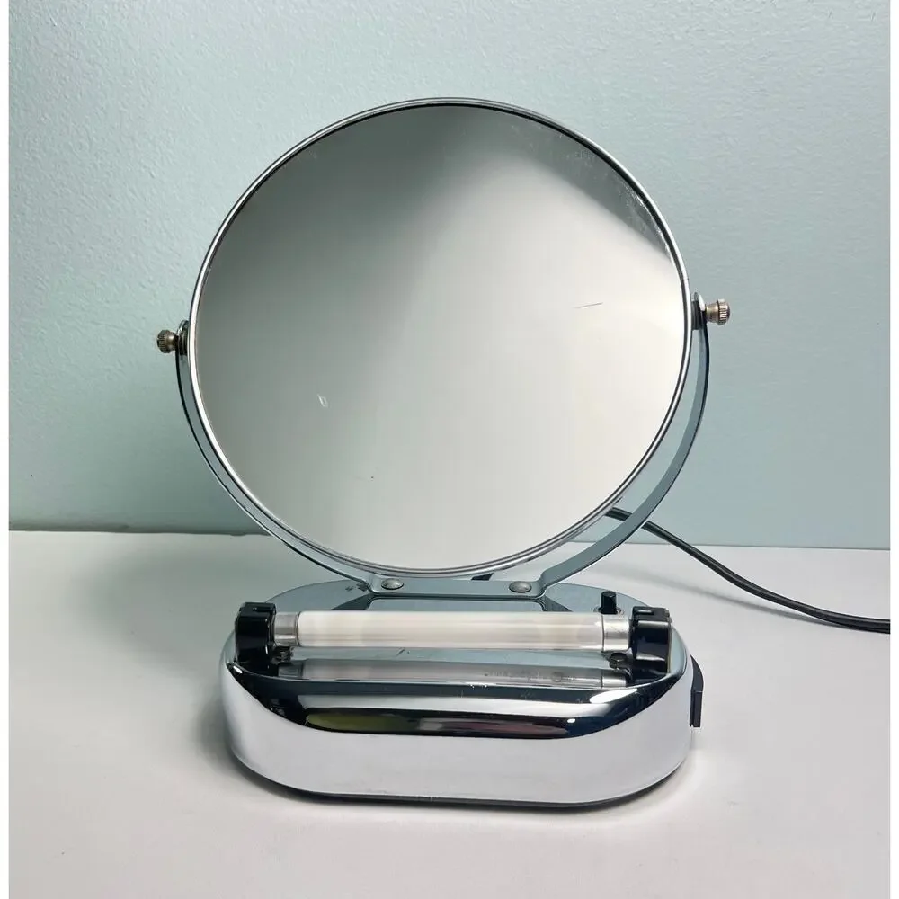 Vintage Art Deco National Metal Mfg Co Lighted Vanity Mirror Chrome Chicago 22